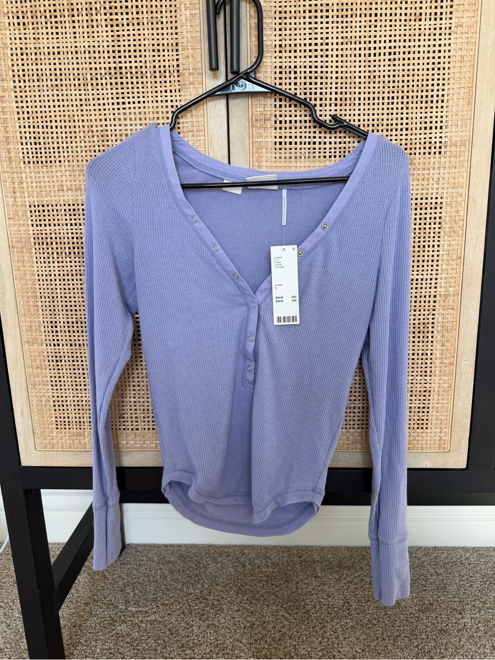 Urban Outfitters Ribbed V‑Neck Henley Bodysuit - Lavender